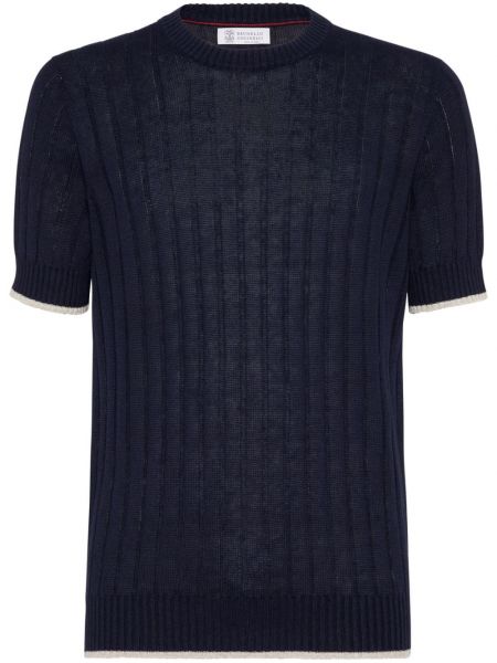 T-shirt di lino in maglia Brunello Cucinelli blu