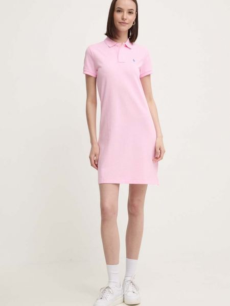 Бавовняна пряма сукня Polo Ralph Lauren рожева