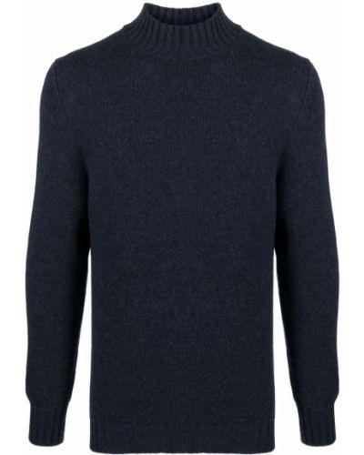 Jersey de punto de cuello vuelto de tela jersey Fedeli azul