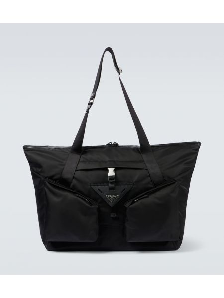 Νάιλον δερμάτινη τσάντα Prada μαύρο