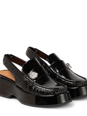 Pantofi loafer din piele de lac slingback Ganni negru