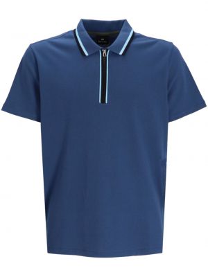 Памучна поло тениска с цип Paul Smith синьо