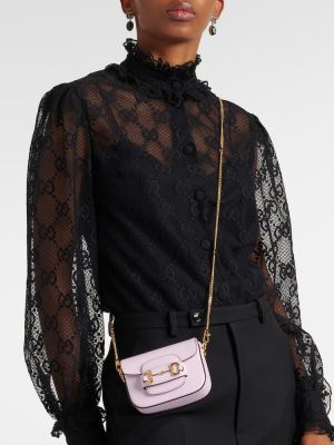 Usnjena crossbody torbica Gucci roza