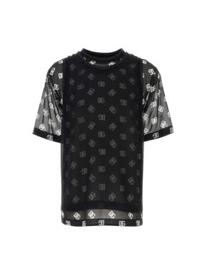 T-shirt con stampa oversize in mesh Dolce & Gabbana nero