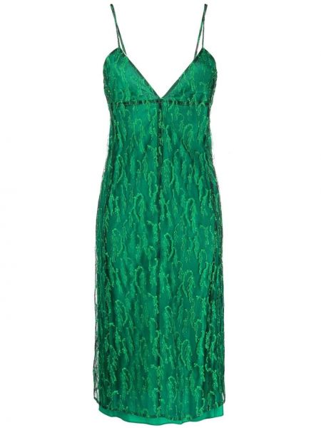 Sukienka midi na zamek bawełniane z dekoltem w serek Victoria Beckham - zielony