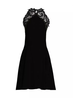 Кружевное бархатное платье мини Versace черное