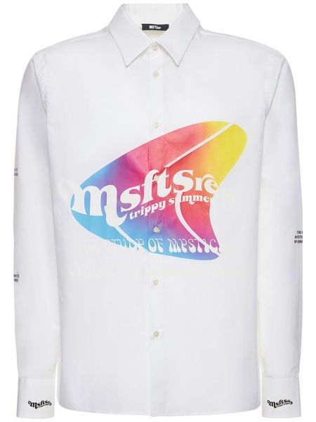 Памучна риза с принт Msftsrep бяло