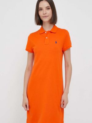Памучна мини рокля Polo Ralph Lauren оранжево
