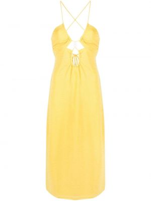 Sukienka midi z otwartymi plecami bez rękawów z dekoltem w serek Suboo - żółty