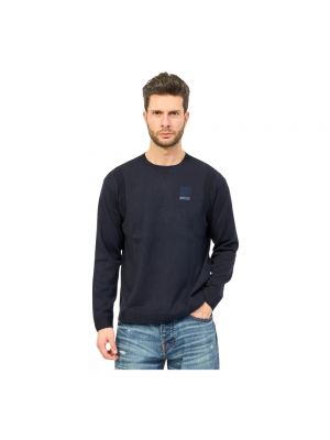 Sweter bawełniany z okrągłym dekoltem Armani Exchange niebieski