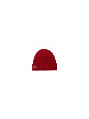 Czerwona dzianinowa czapka wełniana Lacoste