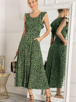 Длинное платье с рюшами Jolie Moi зеленое
