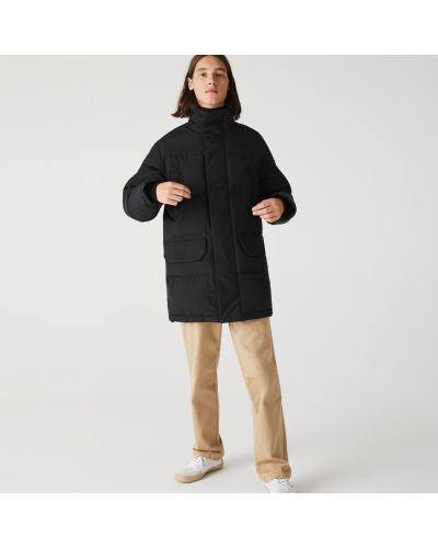 Пуховое пальто с капюшоном Lacoste черное