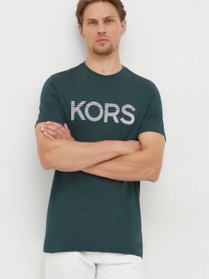 Памучна тениска с дълъг ръкав с принт Michael Kors зелено