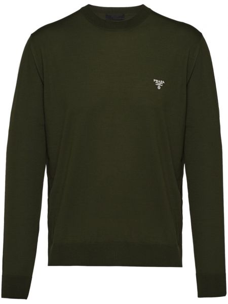 Вълнен пуловер бродиран Prada зелено