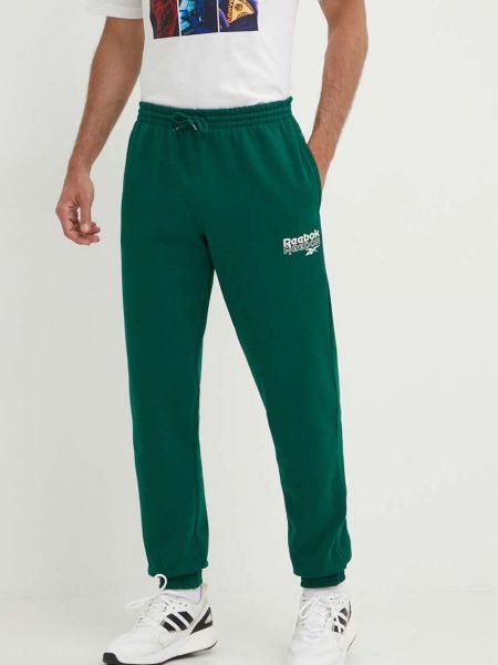 Spodnie sportowe z nadrukiem Reebok zielone