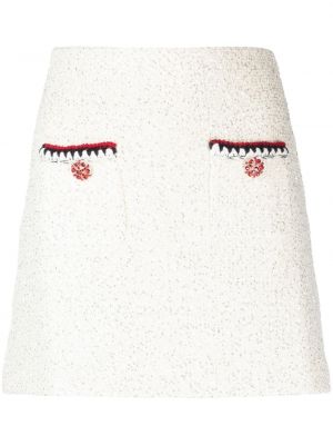 Fustă mini cu paiete tricotate Self-portrait alb