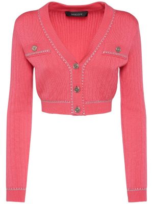 Cardigan en laine en tricot à col v Versace rose
