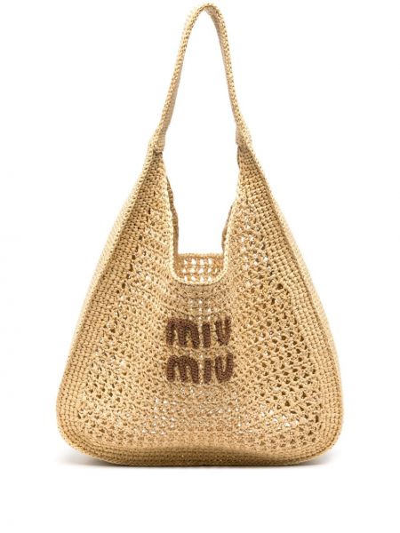 Τσάντα shopper Miu Miu μπεζ