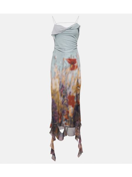 Платье миди в цветочек с принтом с рюшами Acne Studios синее