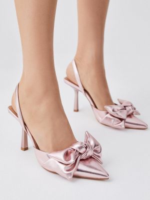 Атласные туфли с бантом на каблуке Karen Millen розовые