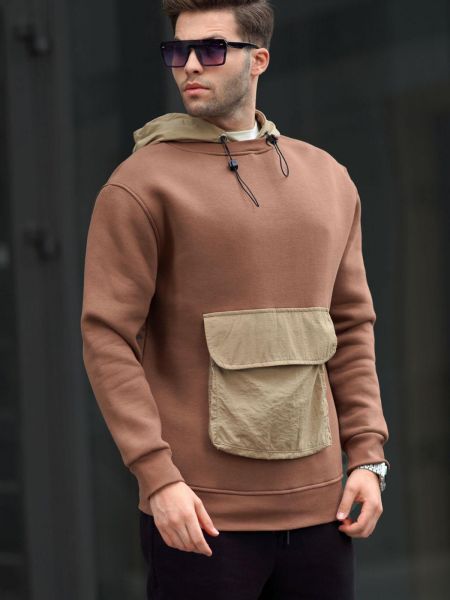 Džemperis su gobtuvu su kišenėmis Madmext ruda