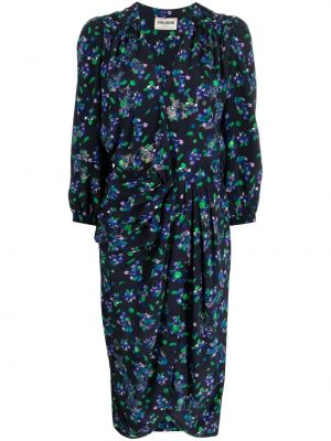 Midi obleka s cvetličnim vzorcem s potiskom z draperijo Zadig&voltaire modra