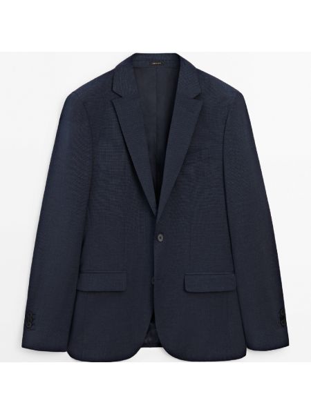 Шерстяной пиджак Massimo Dutti синий