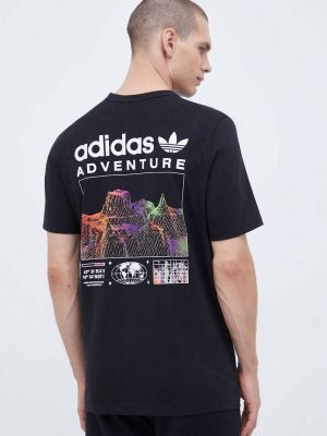 Bavlněné tričko s potiskem Adidas Originals černé