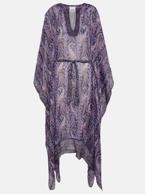 Květinové bavlněné hedvábné dlouhé šaty Isabel Marant fialové
