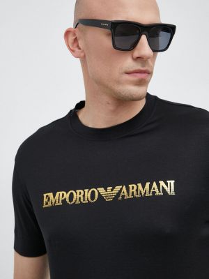 Тениска с дълъг ръкав с принт Emporio Armani черно