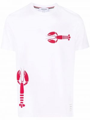 T-shirt con stampa con scollo tondo Thom Browne bianco