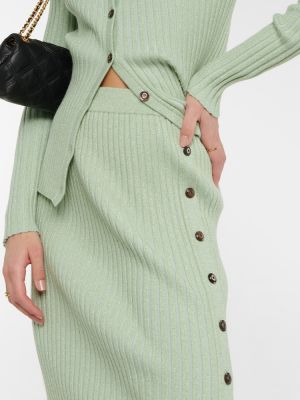 Vlnená midi sukňa s vysokým pásom Tory Burch zelená