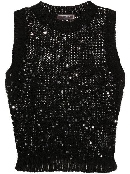 Top court à paillettes en tricot Peserico noir