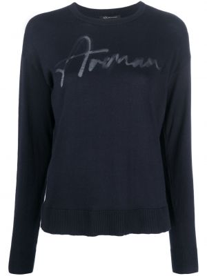 Прозрачен памучен пуловер Armani Exchange синьо