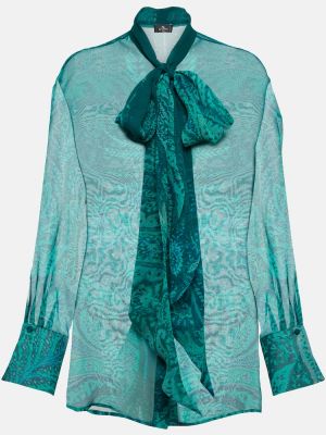 Bluză de mătase cu imagine Etro verde