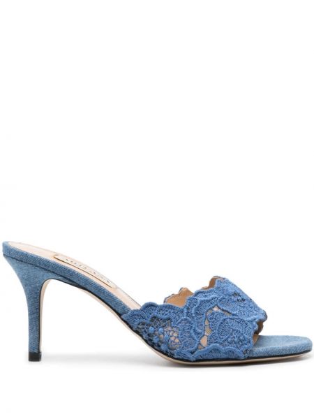 Papuci tip mules cu model floral din dantelă Arteana albastru