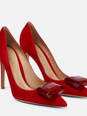 Pantofi cu toc din piele de căprioară Gianvito Rossi roșu