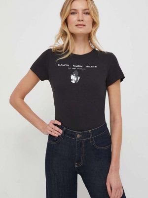 Памучна тениска Calvin Klein Jeans черно
