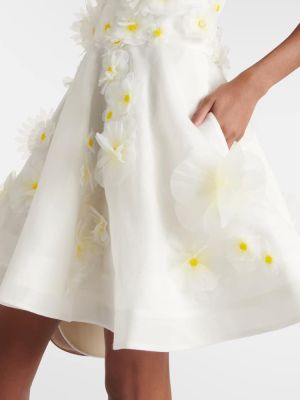 Rochie de in de mătase cu model floral Zimmermann alb