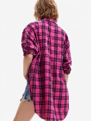 Oversize карирана риза Desigual розово