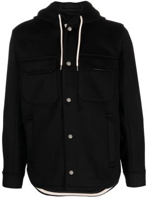 Μάλλινο πουκάμισο με κουκούλα Emporio Armani μαύρο