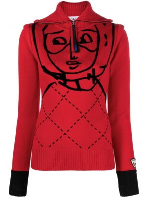 Пуловер с цип от мерино вълна Rossignol червено