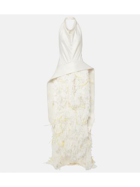 Dlouhé šaty s perím Xu Zhi biela