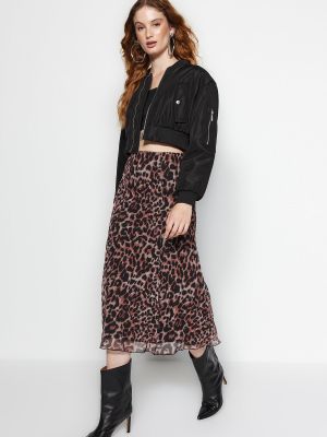 Midi φούστα με σχέδιο με λεοπαρ μοτιβο από τούλι Trendyol
