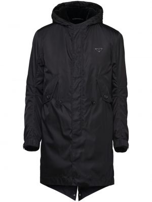 Czarny nylonowy płaszcz z kapturem Prada