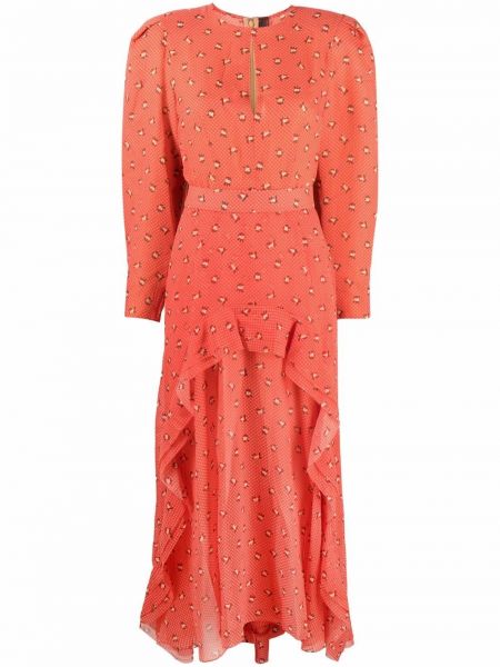 Jedwabna sukienka z nadrukiem z falbankami Ulyana Sergeenko czerwona
