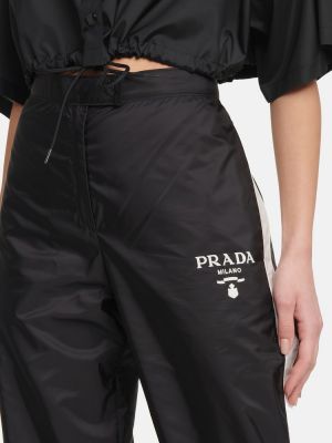 Pantaloni cu picior drept cu talie înaltă din nailon Prada negru