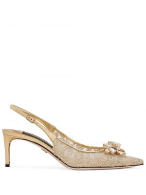 Полуотворени обувки с дантела с отворена пета с кристали Dolce & Gabbana златисто
