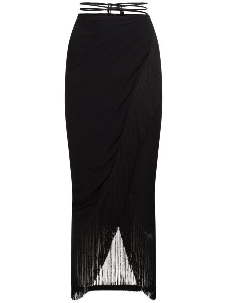Hedvábné midi sukně s třásněmi The Andamane černé